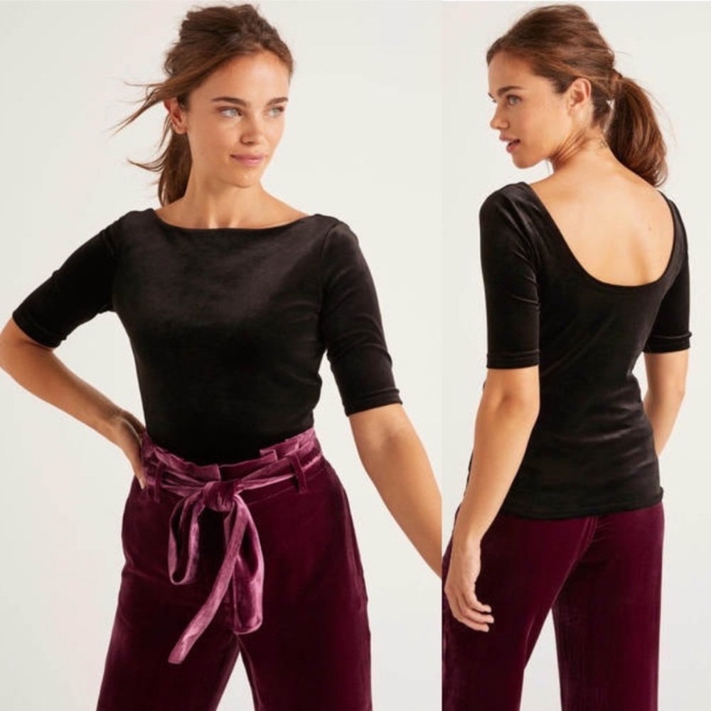 Boden Laura Scoop Back Velvet Top - Black
